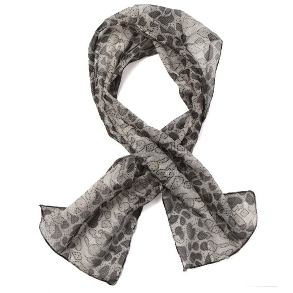 Sheer Abstract Print Thin Neck Head Scarf Stone Pebble White Grey - Picture 2 of 4